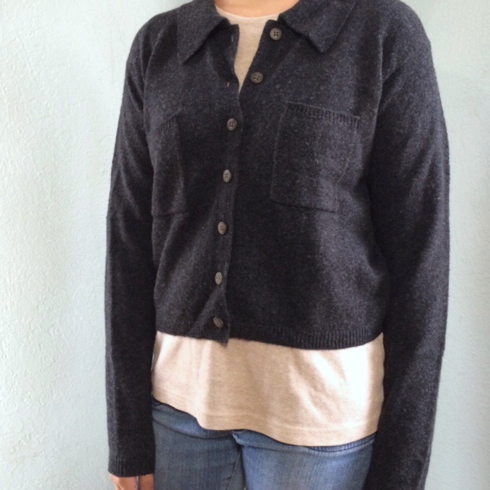 Tweeds Lambswool Cropped Gray Cardigan Sweater S